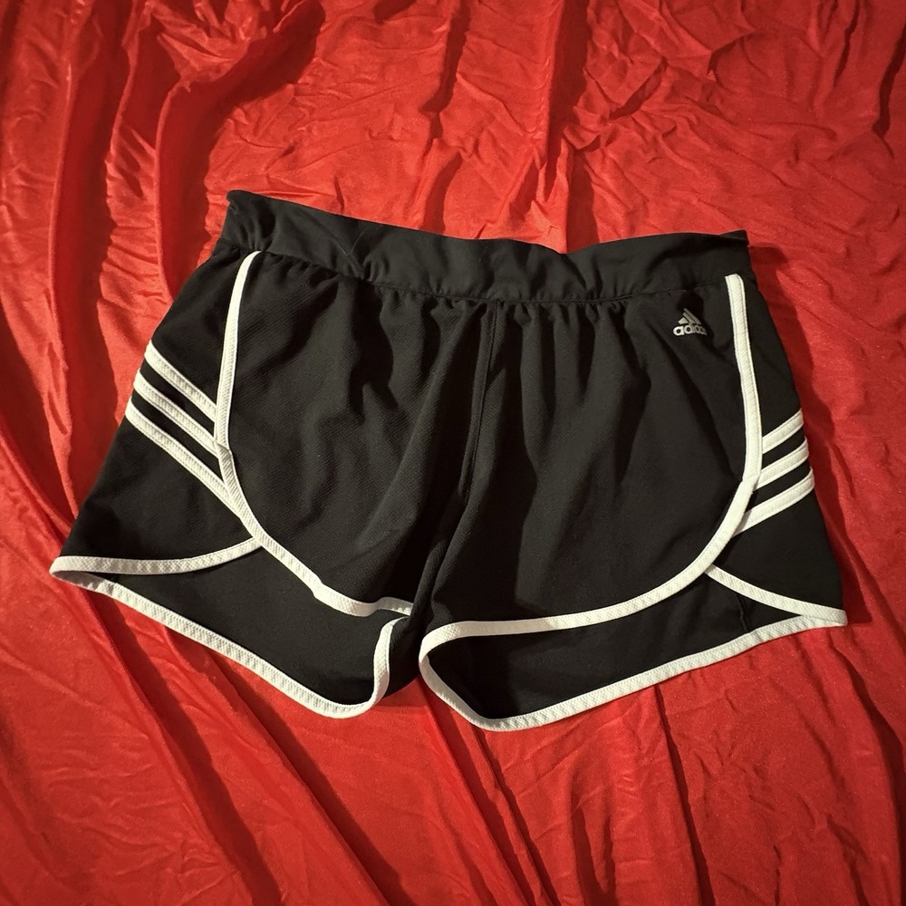 ADIDAS CLIMALITE Size L Womens Black & White Stretch Waist Running Shorts